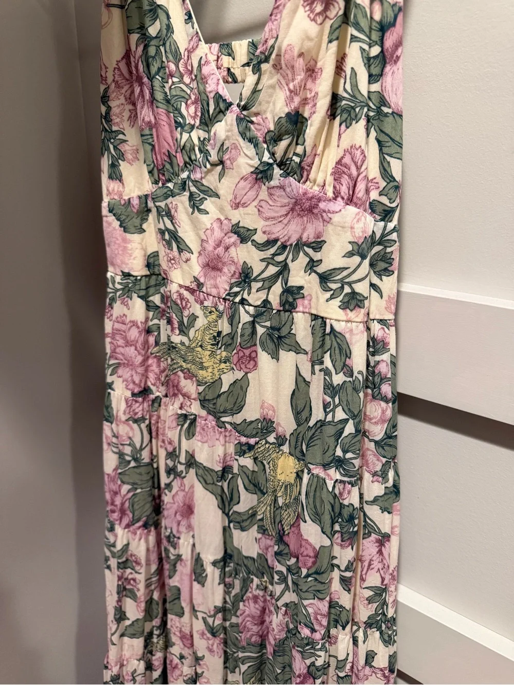A&F Floral Tiered Maxi Dress in Cream, Pink & Green